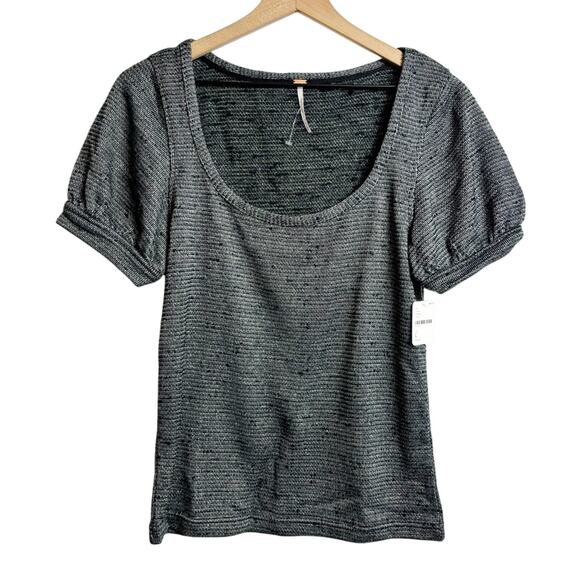 FREE PEOPLE BLACK NOIR WOMEN'S SHORT SLEEVE BLOUSE SIZE LARGE NEW - Picture 1 of 6